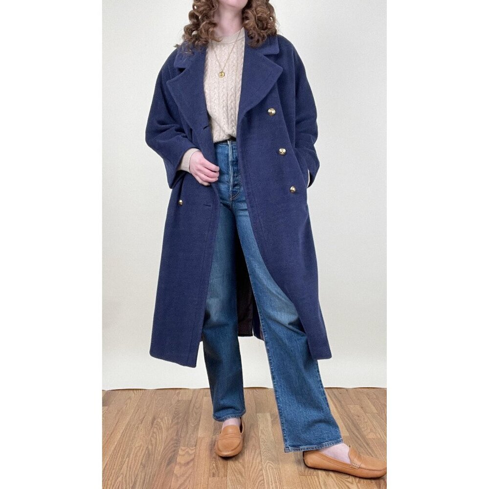 Vintage 100% Lambswool Double Breasted Oversized Pea Coat Trench Jacket Peacoat - Picture 9 of 9